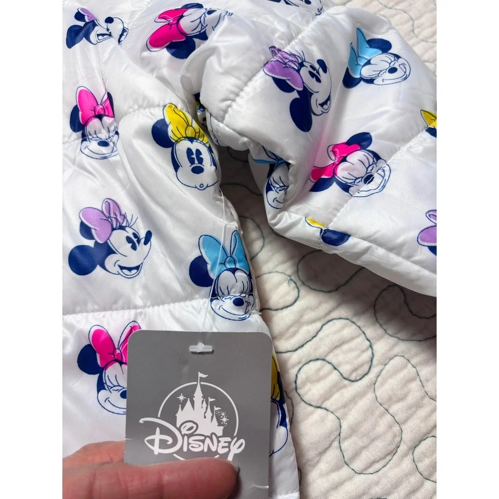 Disney Minnie Mouse Puffer Jacket White Multicolor All Over Print Size 3t